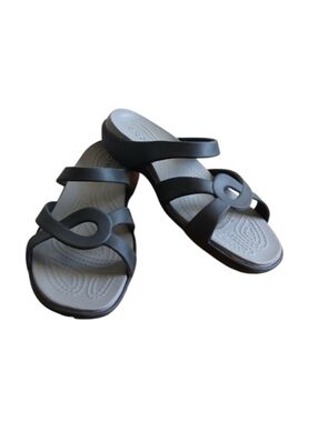 Crocs Meleen Twist Black Gray Strappy Slip On Slide Sandals, SZ 8